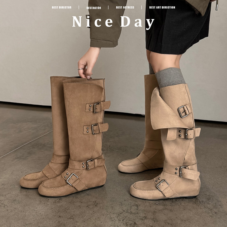 Retro Stacked-Heel Riding Boots, Knee-High for Women