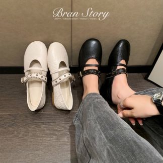 Studded Ballet Flats, Flat Slip-On Shoes for Women
