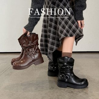 Chunky Heel Round-Toe Ankle Boots, Classic Marten Style