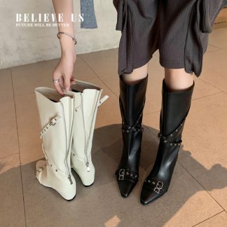 Rivet Accent Tall Riding Boots, Hidden Wedge for Women
